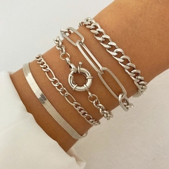 Conjunto 5 pulseiras prateadas Fita