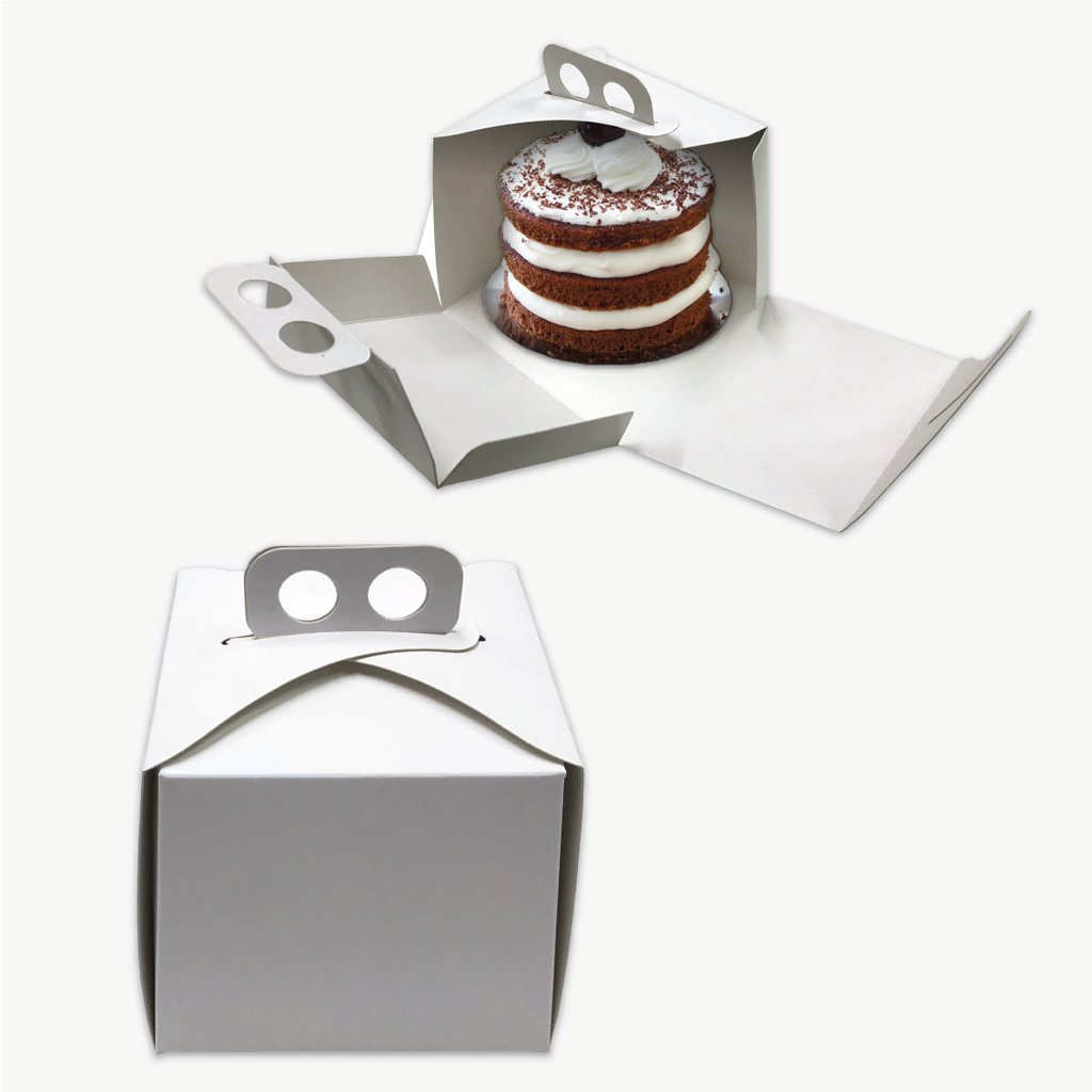 Caja para Torta Individual, Mini Torta Con Manija. Blanca