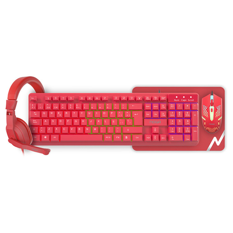 COMBO 4 EN 1 NOGANET NKB-413R ROJO TECLADO-MOUSE-PAD-AURICULAR