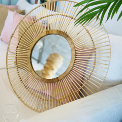 Espejo circular varillas de bambu