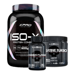 COMBO DEFINIÇÃO: 1 Whey ISO-X 900g + 1 Creatina Turbo Black Skull 150g + 1 Thermo Flame Black Skull 60 cápsulas