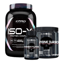 COMBO DEFINIÇÃO FELIPE STÉFANO: Whey ISO-X 900g + Creatina Turbo Black Skull 300g + Thermo Flame Black Skull 60 cápsulas - comprar online