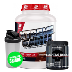 COMBO GANHO DE MASSA FELIPE STÉFANO : Hipercalórico Xtreme Gainer 3Kg + Creatina Turbo Black Skull 300g