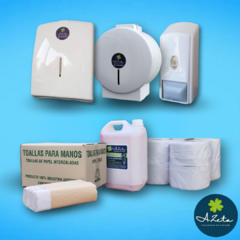 Dispensers ABS Blanco + Insumos de Papel + Jabon Liquido