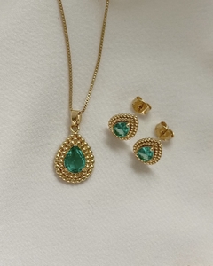 Conjunto Stella com colar e brinco em formato de gota com zircônia verde água banhado em ouro 18k na internet