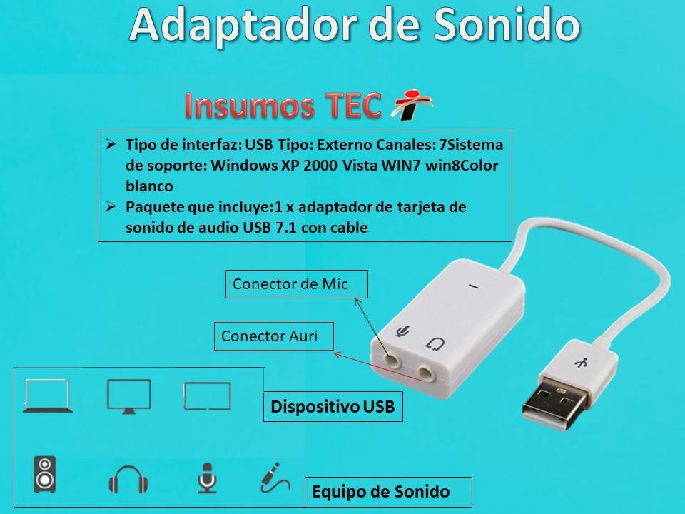 Adaptador Tarjeta de Sonido USB 2.0 Audio Sound 7.1 Adapter Mini Jack  Blanca