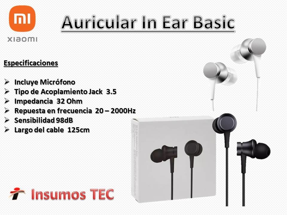 Auricular Xiaomi In Ear Basic Hearphones Gris o Negro