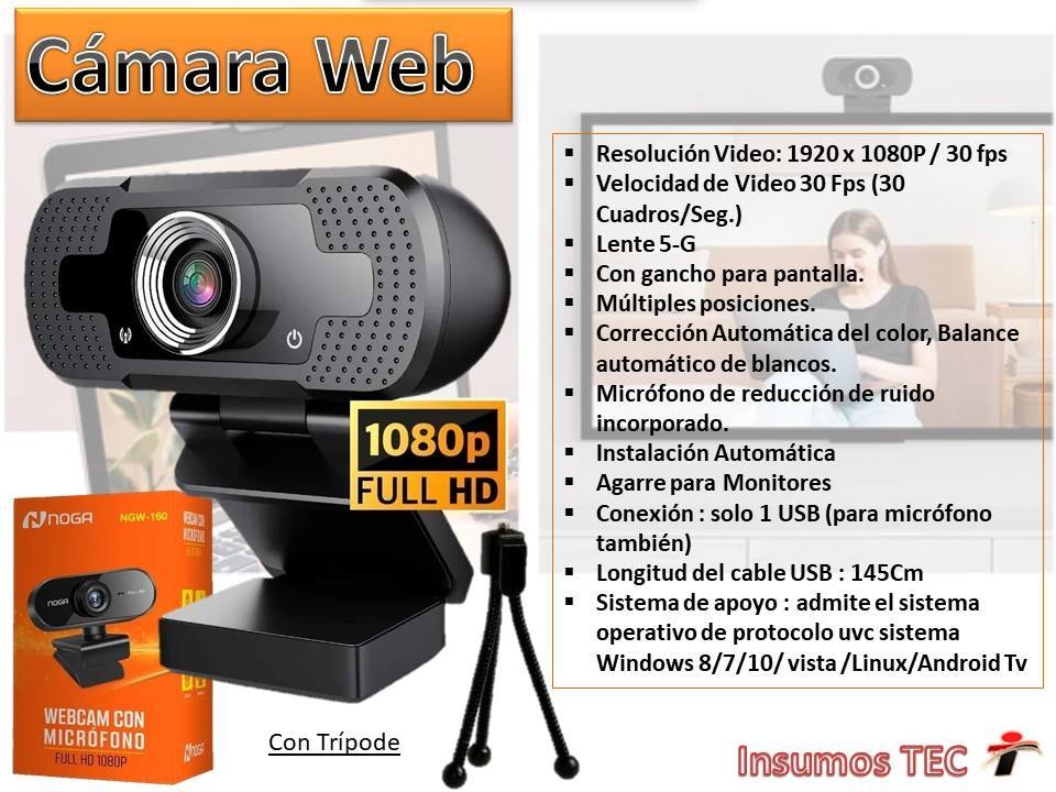 Camara Webcam Para Pc Full Hd 1080p Con Mic Noga + Tripode