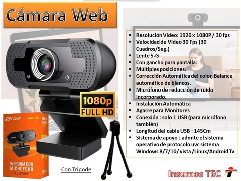 Webcam Camara Para Pc Full Hd 1080p Con Mic Noga + Tripode
