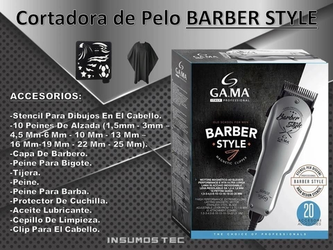 Maquina Corta Pelo Y Barba Profesional Gama Barber Style 20 Piezas