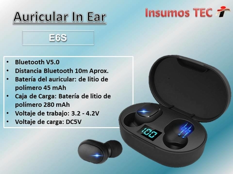 Auriculares IN EAR Bluetooth E6S TWS Bluetooth 5.0 con caja de carga