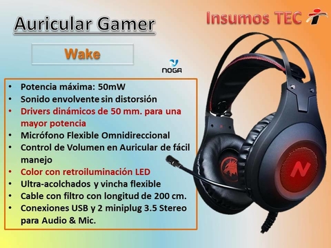 Auriculares Pc Gamer Con Microf Headset Noga Stormer Wake