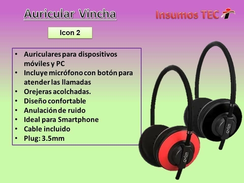 Auricular Cel/mp3 C/ Microfono Icon 2 - Overtech - Rojo - Negro