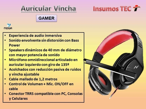 Auricular Con Mic Gamer Ps4 Xbox Pc Rojo Unico Conector Jack 3,5 mm Mallado