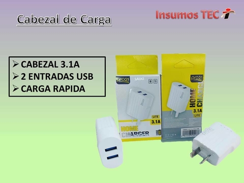 CARGADOR CON DOS PUERTOS USB Y TIPO C 20W 100/230V CARGA RAPIDA