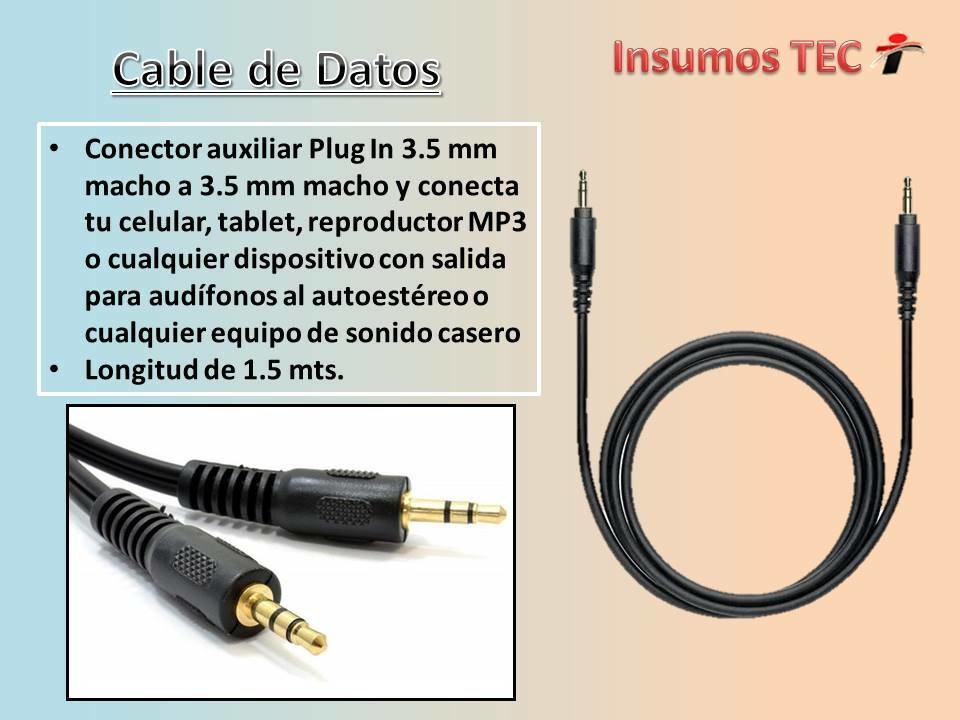Cable Auxiliar Audio Sonido Jack 3.5 mm Macho 1.5 m