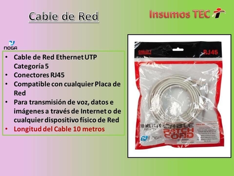 Cable De Red Utp 10 Metros Ethernet Lan Patch Cord Rj45 Noga