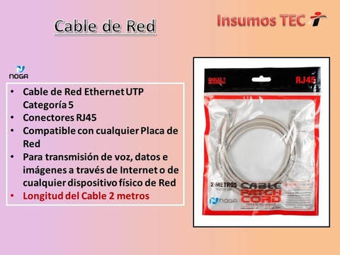 Cable De Red Ethernet Armado Rj45 Utp 2 Metros Noga Patch 2m