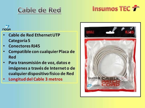 Cable De Red Utp Ethernet Rj45 3 Metros Cord Noga Patch 3m