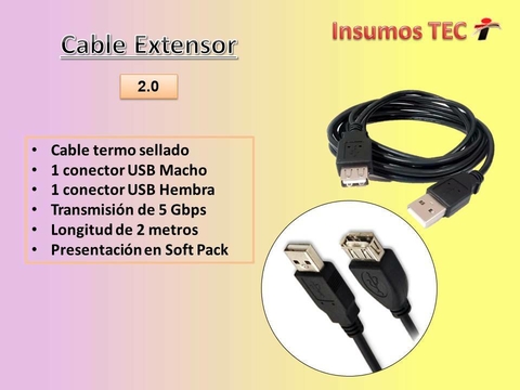 Cable Extensor Usb A Usb Comun De 2 Mts Usb 2.0