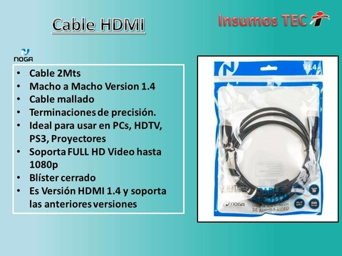 Cable Hdmi A Hdmi 2 Metros 1080p Pc Hdtv Ps3 Proyector NOGANET