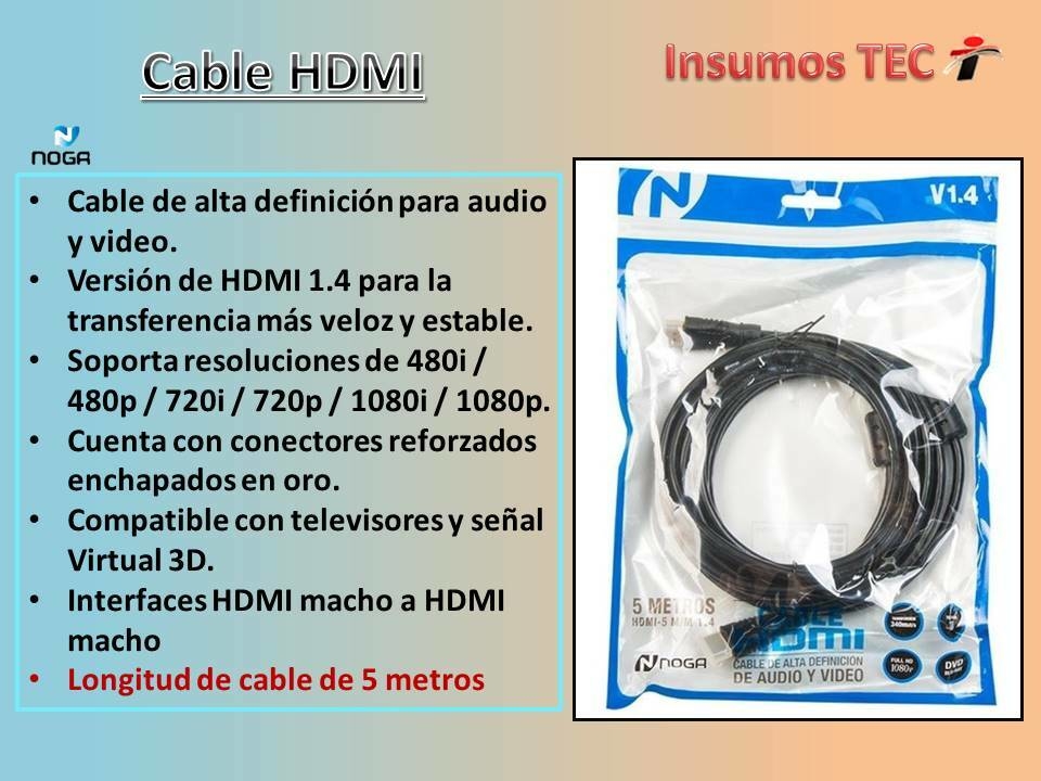 Cable HDMI 5 metros Full HD 1080P – Cables y Conectores