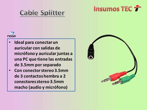 Cable Adaptador Splitter Para Pc Audio 3,5 Mm Mic Auricular