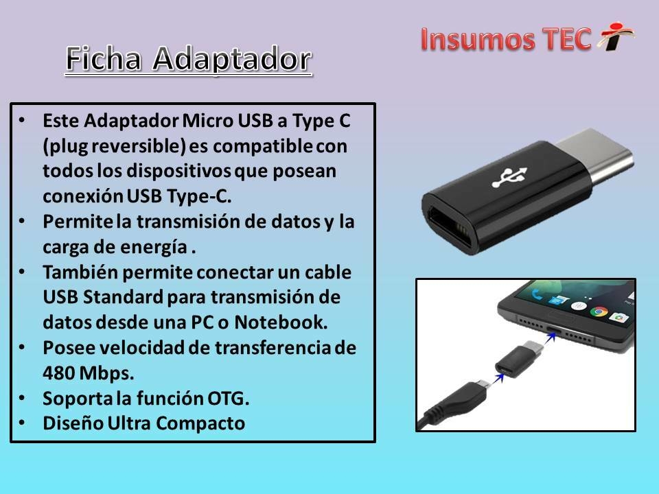 Adaptador Micro Usb Hembra A Usb Tipo C Macho