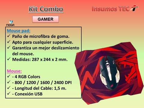 Combo Kit Mouse + Pad Gamer Noga Luces Rgb Colors St-800