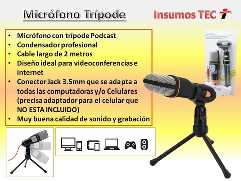Microfono + Tripode Condensador Pc Notebook Chat Skype Zoom