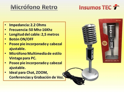 Microfono Retro Multimedia Vintage 3.5 Zoom Chat Conferencia Color PLateado