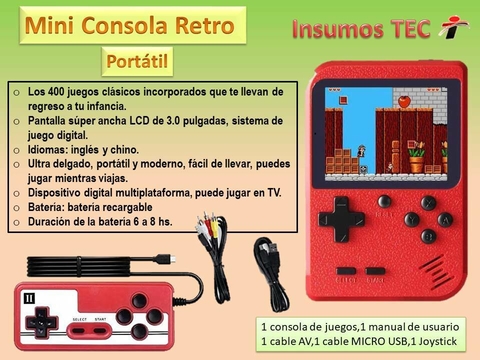 Mini Consola Retro 400 Juegos + Joystick Rojo