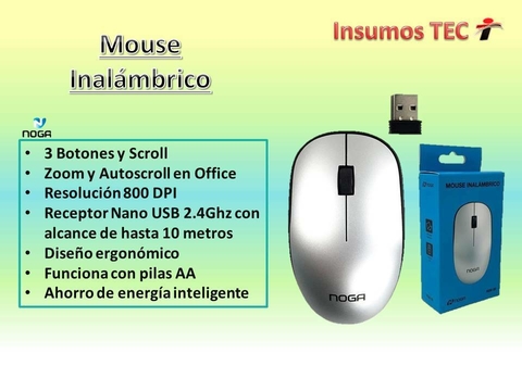 Mouse Inalambrico Usb Noga Ng-06 Plateado Pc Netbook Notebook