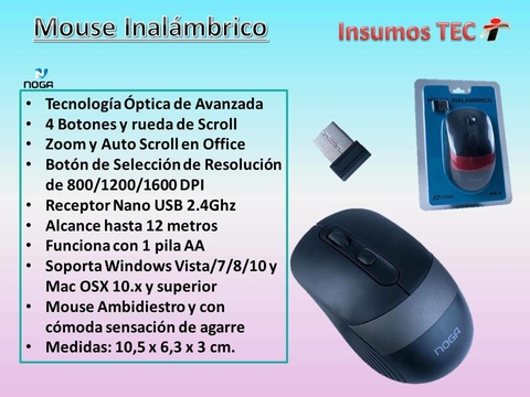 Mouse Inalambrico Usb Pc Notebook Laptop Wireless Noga Ngm18 NEGRO