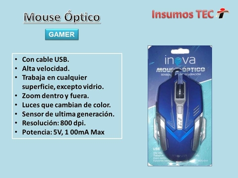 Mouse Optico Inova Con Cable Usb Gamer Con Luz Mou-014