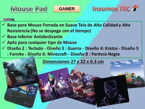 Mouse Pad Gamer 27x23cm. | Soul Pro Gaming Diseño 2,3,4,5,6 y 8