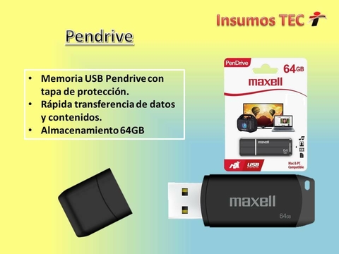 Pendrive Ecodata 64 Gb Negro Maxell Compatible Mac Y Windows