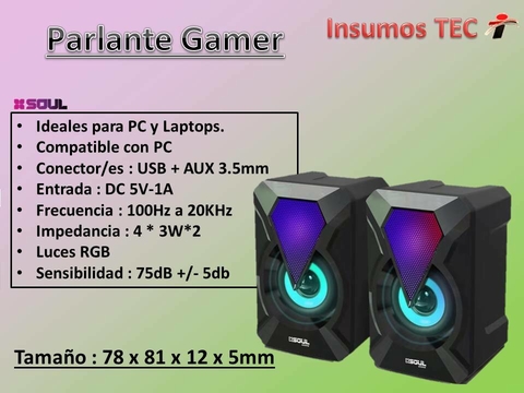 Parlante Gamer Luz Led Cable Usb Y 3.5 Pc Soul XP100