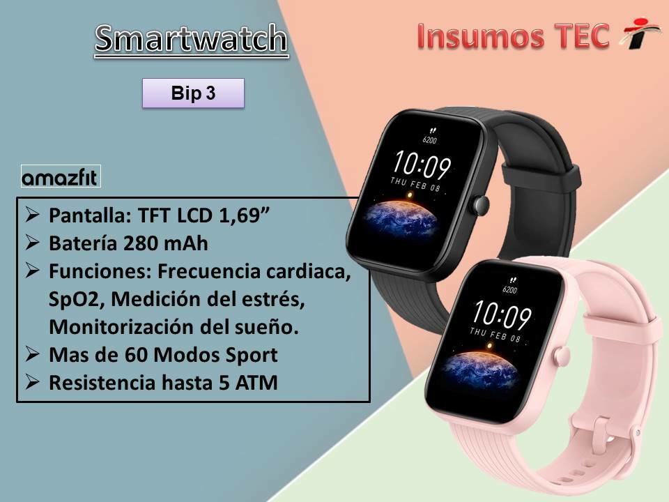 Smartwatch Amazfit Bip 3 Rosa o Negro - Insumos TEC