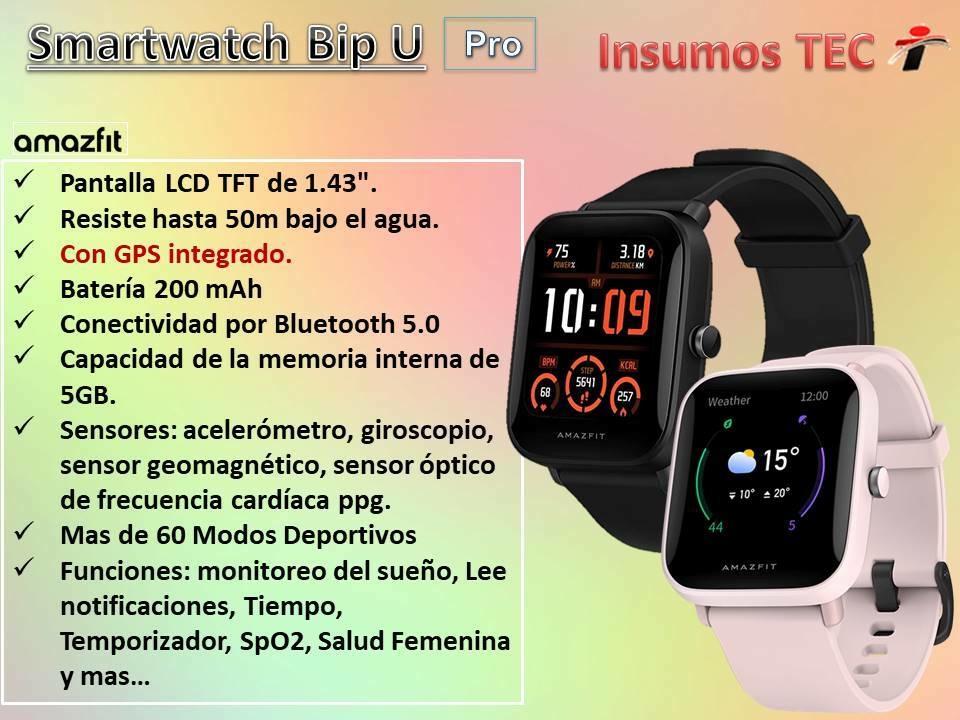 Amazfit Bip U, Smartwatch con Autonomía de 9 días, Pantalla LCD, 60 Mo