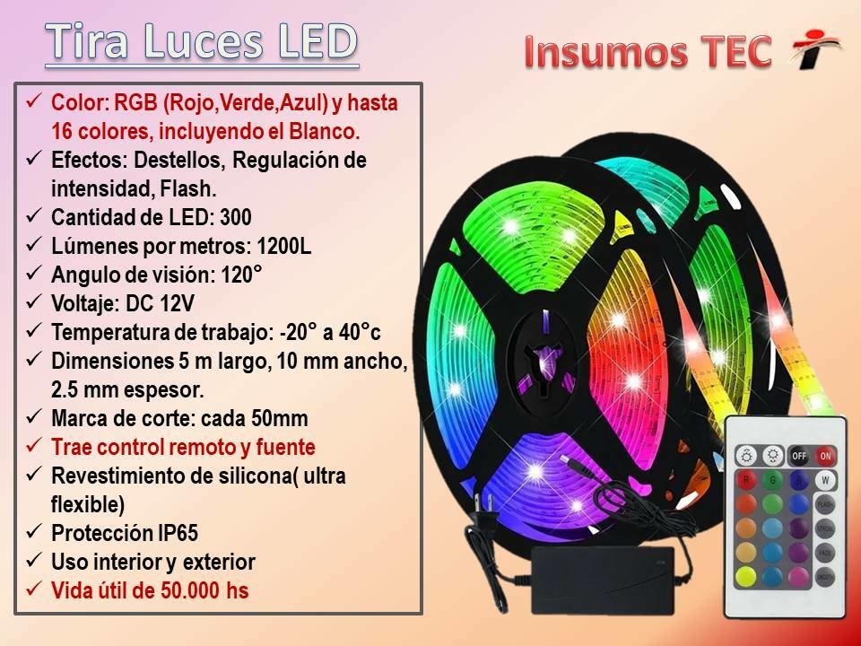Tira Luces Led 5050 Rgb, Kit Completo,control Y Fuente