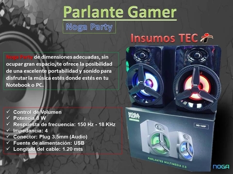 Parlante Gamer 2.0 Noganet ng-160p Luces rgb 8W cable 1,2 mts
