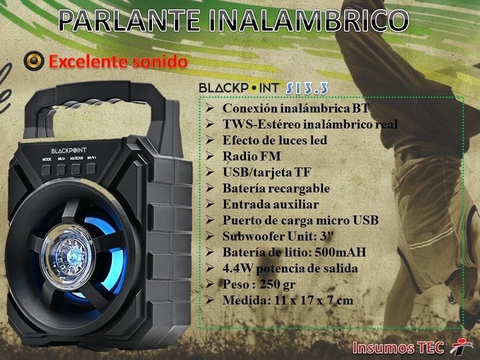 Mini Parlante BT Blackpoint S13.3 Con Luces Led