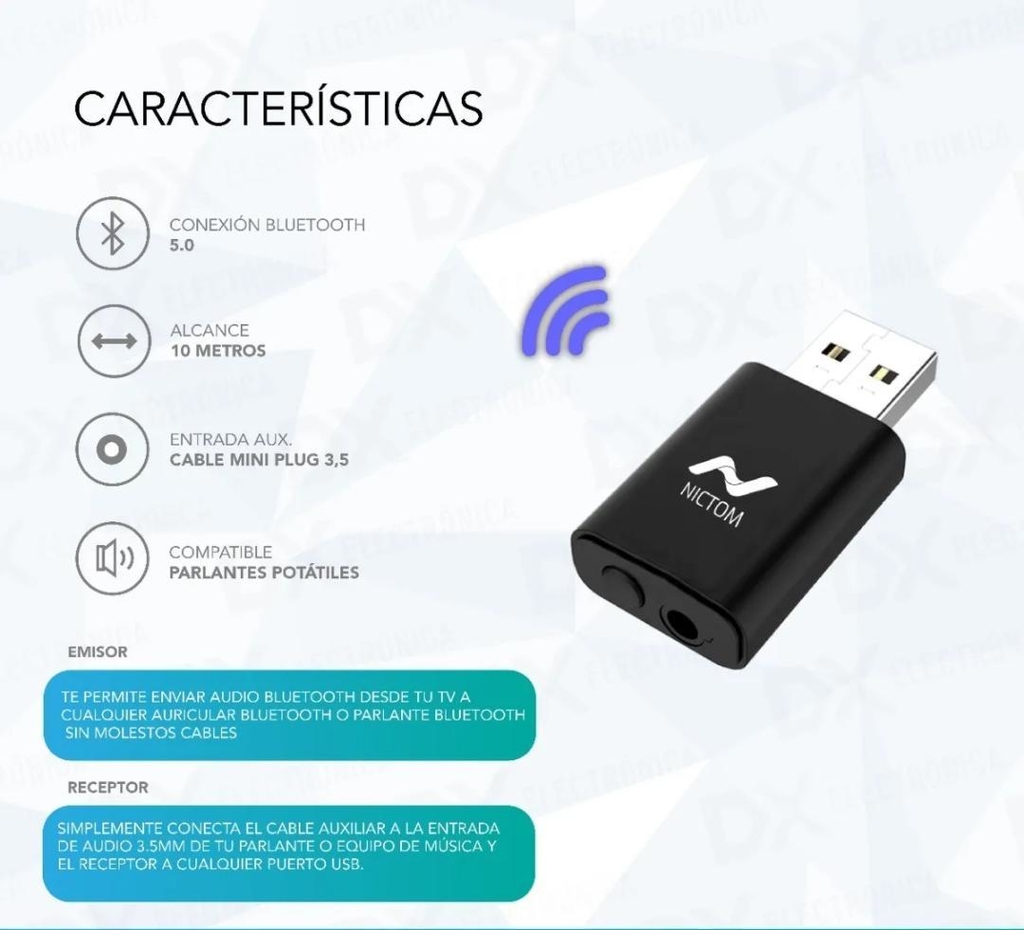 Mini Transmisor Receptor De Audio Bluetooth USB Jack 3.5 Tec