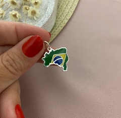 A&T JOIAS - Colar com Pingente Bandeira do Brasil com Cravação em