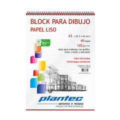 Block PLANTEC Dibujo Liso con Espiral A3 120 grs x 40 Hojas