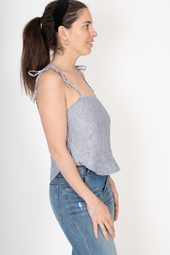 Top Justina Lino rayado azul y blanco