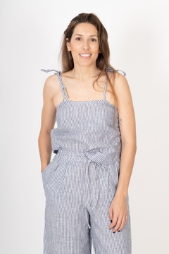 Top Justina Lino rayado azul y blanco - comprar online