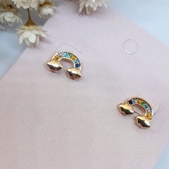 Brinco Dourado Mini Arco Iris Banho Ouro Moda Zirconias Color