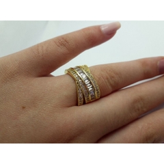 Anel Dourado Zircônias Banho Ouro 18 k Luxo Mulher Moda Tamanho 21